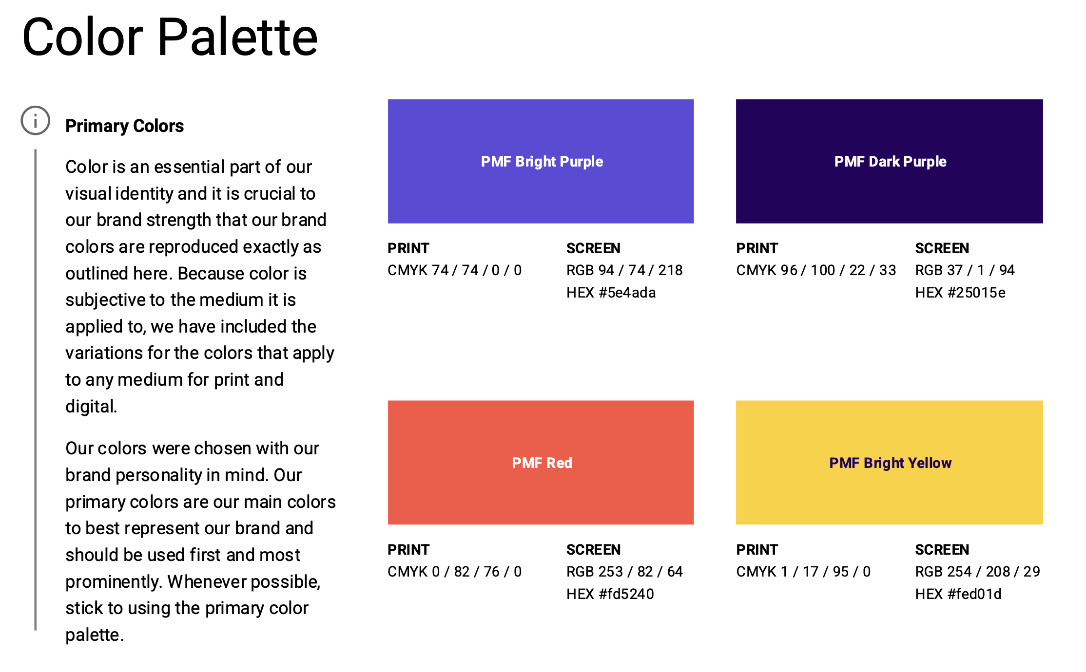 PMF color palette