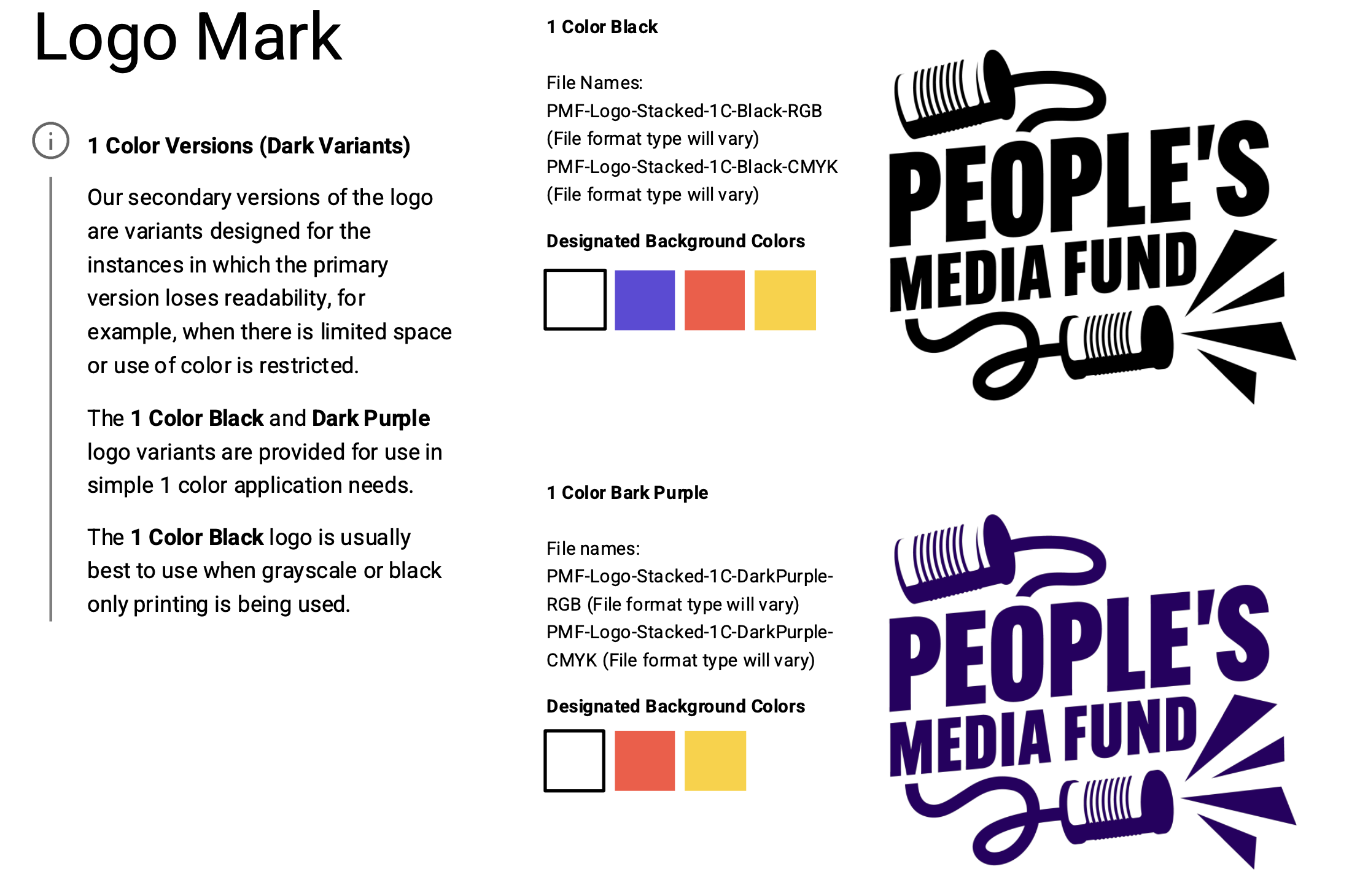 guide for using black and purple logos