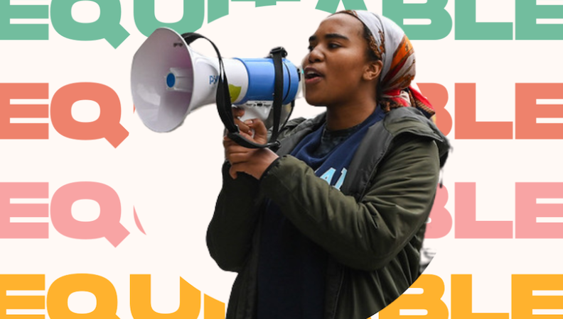 graphic with the word equitable splayed in the background