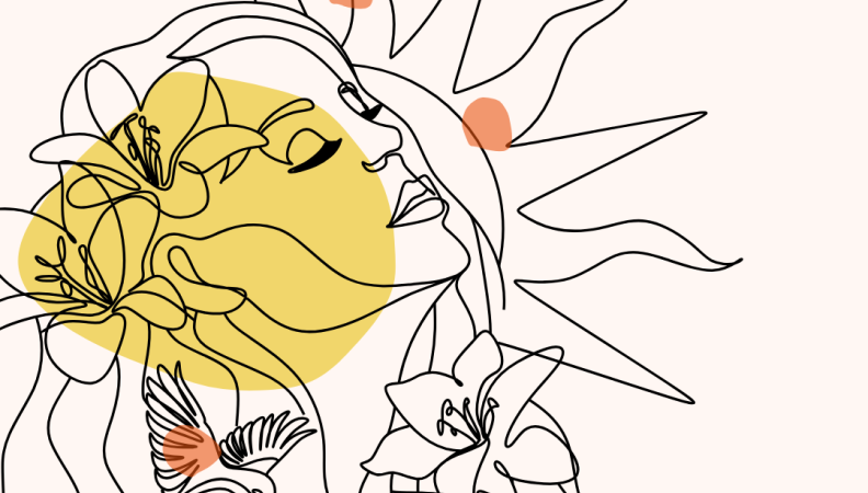 an illustration of a face surrounded by nature